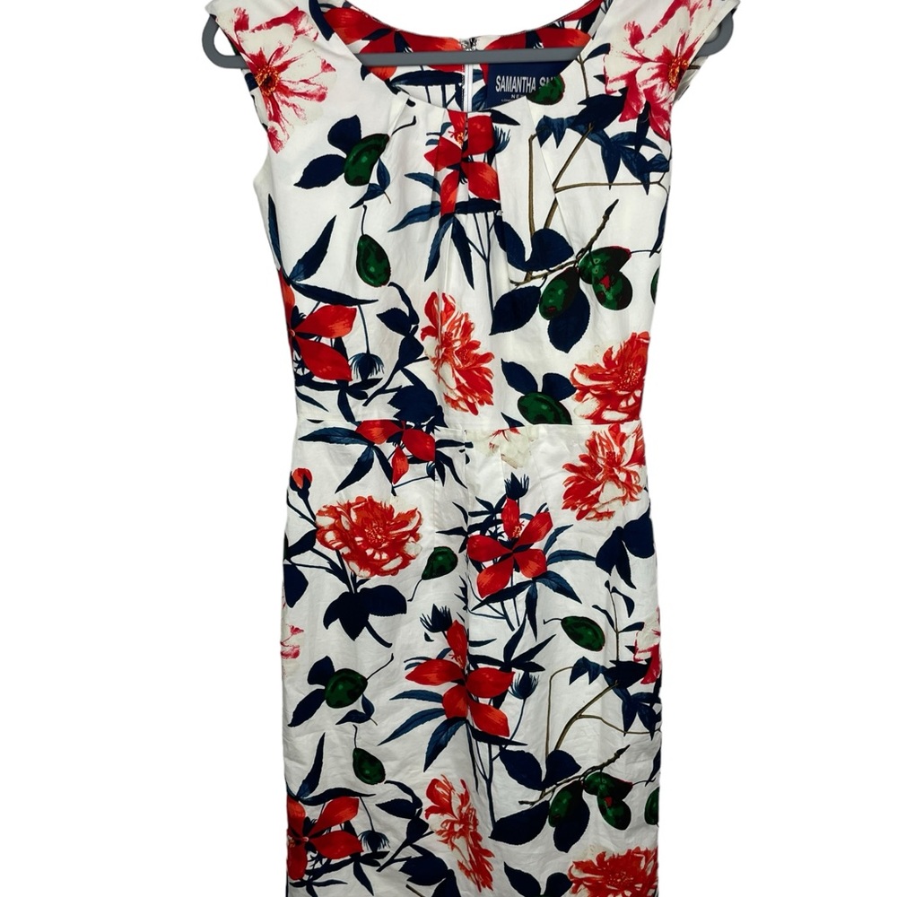 Samantha Sung Floral Sheath Dress Size 4 Sleeveless Slit Dress